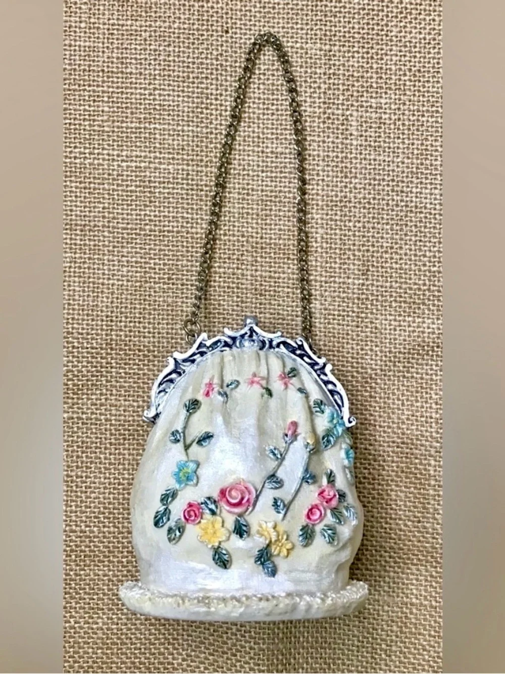 Vintage Floral Purse Figurine Romance Feminine Cottagecore Grandmacore Granny